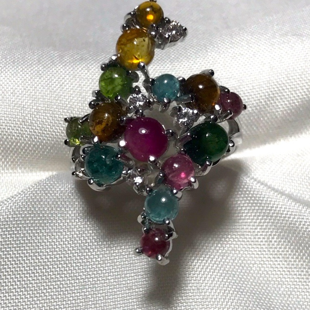 Multi Tourmaline w/ Zircon Ring Sz 7